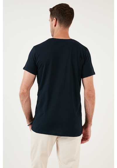 Buratti Baskılı Bisiklet Yaka Pamuklu Slim Fit Erkek T Shirt 541Pusula Lacivert