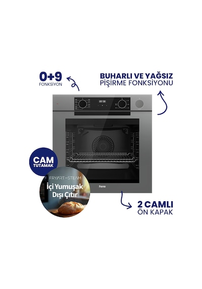 Ferre Steamart-Fryart-Silentart Serisi Gri Set QEP64CPR+SS208+D065-SA Emaye Izgara