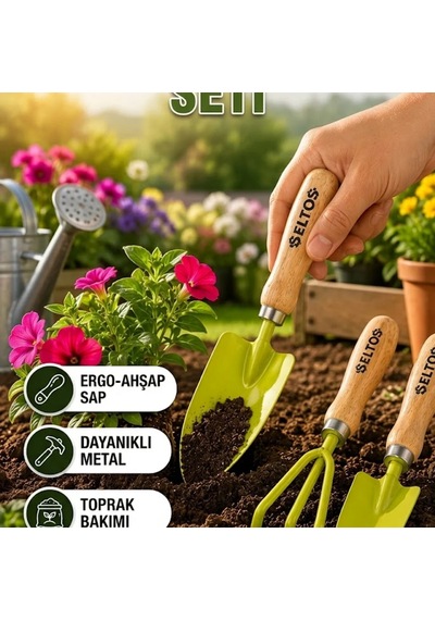 Ahşap Saplı Bahçe El Aletleri Seti Toprak Bakımı Ve Bitki Dikim Aparatları