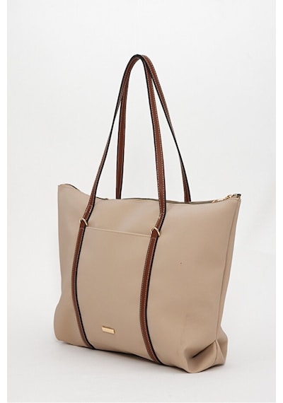 Lovelystore Çift Saplı Paraşüt Kumaş Büyük Boy Shopper Çanta Üniversite Ofis Anne Bebek Omuz Çantası 47x30x15 Krem