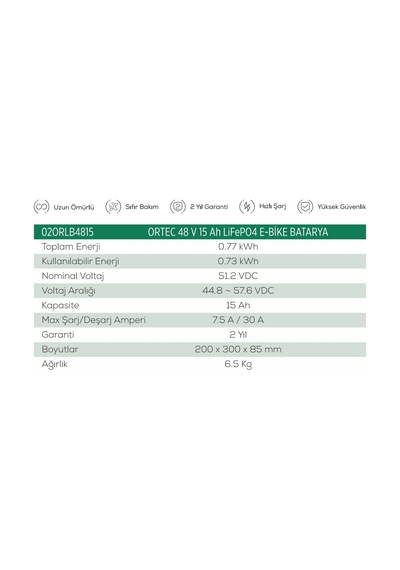 Ortec 48v 15ah Lifepo4 Batarya Vsm
