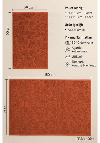 Banyo & Yüz Havlusu Seti %100 Pamuk 90x150 + 50x90 Cm Amorivy Kiremit