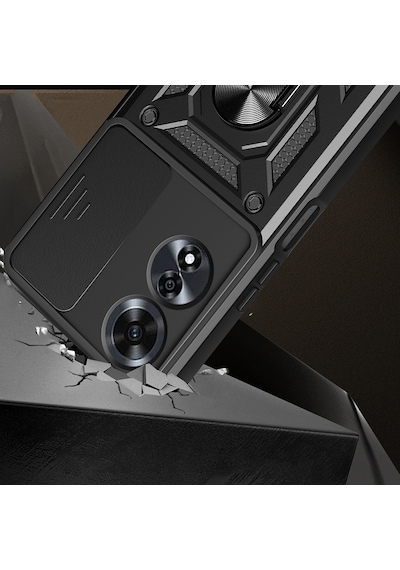 Zore Oppo A60 Uyumlu Magnetik Standlı Kamera Korumalı Msra Sürgülü Vega Kapak-mavi Mavi