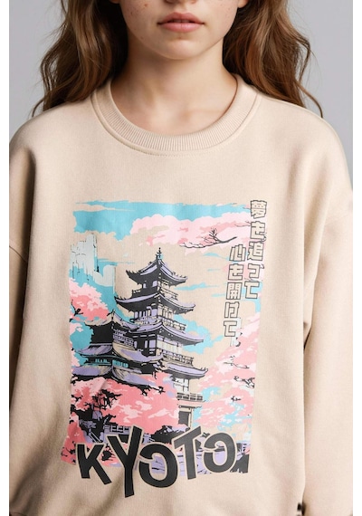 Defacto Kız Çocuk Relax Fit Bisiklet Yaka Baskılı Sweatshirt E6843a825wnbg187 Bej-bg187