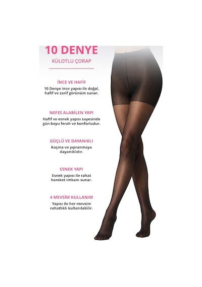 Cottonhıll İnce 10 Denye Siyah-ten 2'li Külotlu Çorap Renkli