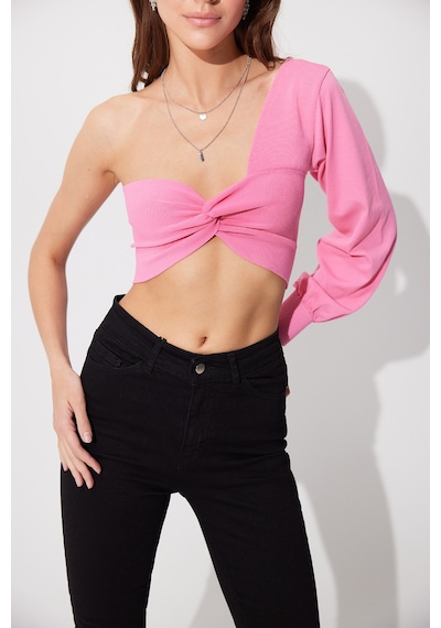 Sherin Pembe Tek Omuz Balon Kol Crop SWK4605PE-PEMBE