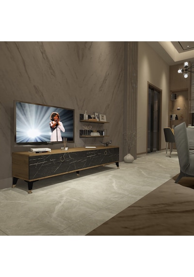 Decoraktiv Eko 4 Mdf Std Gold Tv Ünitesi Tv Sehpası Pera - Siyah Mermer