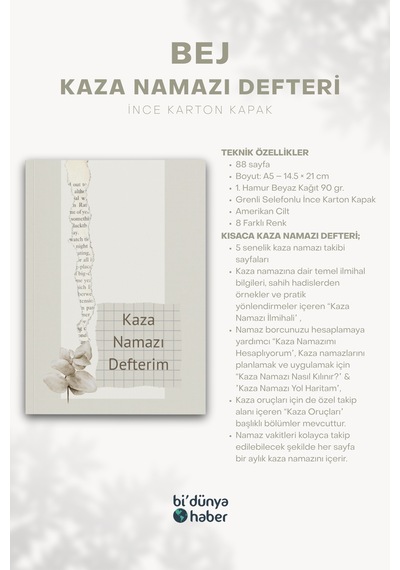 5 Yıllık Kaza Namazı Defterim - Bej Çok Renkli