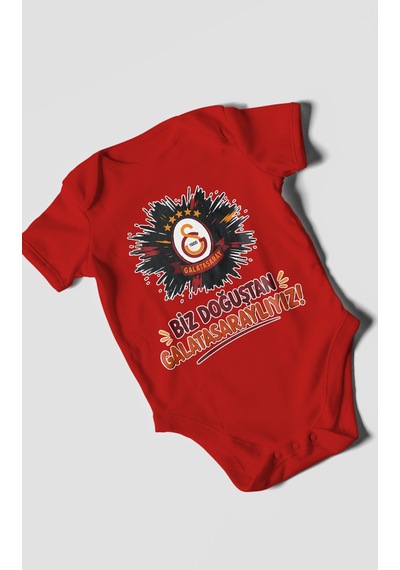 Morivokids Biz Doğuştan Galatasaraylıyız Kısa Kollu Bebek Body %100 Pamuk Kırmızı