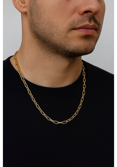 Altın Renk Oval Dikdörtgen Unisex Çelik Kolye - 3359 Çok Renkli