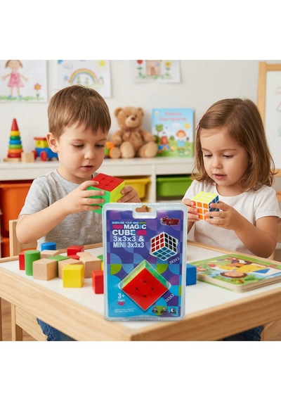 2'li Zeka Küpü Seti - Standart 3x3x3 & Mini 3x3x3 - Hızlı Dönen Etiketsiz Eğitici Akıl Oyuncağı