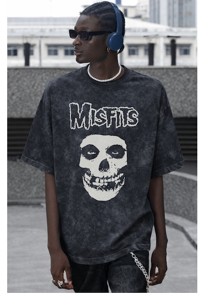 Tasarım Misfits Rock Metal Müzik Grubu Şarkıcı Baskılı Unisex Ove Siyah