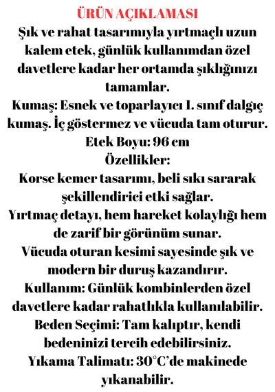 Mrm Pro Ekru Yırtmaçlı Uzun Kalem Etek Toparlayıcı Korse Kemer Esnek Dalgıç Kumaş Boy 96cm Siyah