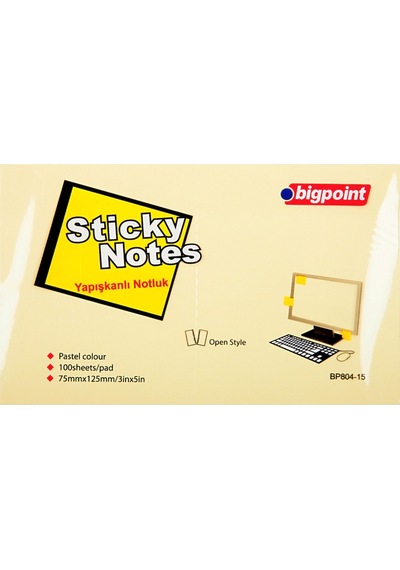 Bigpoint Yapışkanlı Not Kağıdı 75x125mm Sarı X 12 Adet