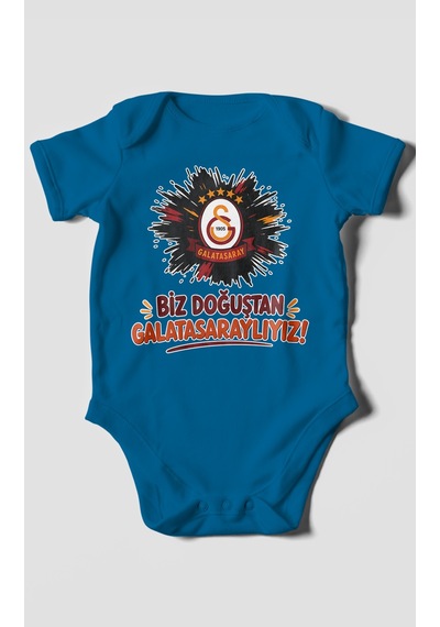 Morivokids Biz Doğuştan Galatasaraylıyız Kısa Kollu Bebek Body %100 Pamuk Koyu Mavi