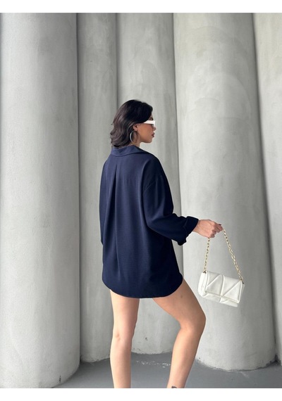 Paw Garage Kadın Flory Ayrobin Oversize Tek Cep Gömlek Lacivert