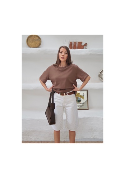 Paw Garage Kadın Mia İnterlok Kumaş Bisiklet Yaka Oversize T-shirt Kahverengi