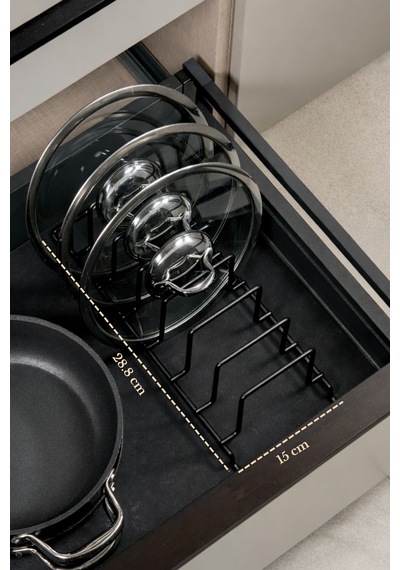 Siyah Tava Tencere Düzenleyici Çekmece İçi Organizer Yer Tasarruflu