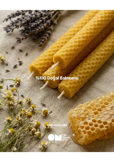 Ramazan Sofraları İçin %100 Doğal Balmumu Mum-2'li Şamdan Sarı