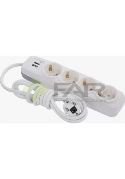 FarF512b 4'lü 2 Usb'li Grup Priz 3 Metre Usb Girişli Uzatma Prizi
