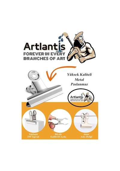 Artlantis Yaylı Askılı Maşa Klips 64 MM 12 Adet Metal Beyaz Kıskaç