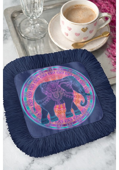 Mandala Fil Motifli Saçaklı Sunum Peçetesi - Hint Bohem Etnik Lacivert Turuncu Bardak Altlığı Mendil Yağmur Koyu Bej Mandala Fil Motifli Saçaklı Sunum Peçetesi - Hint Bohem Etnik Lacivert Turuncu Bardak Altlığı Mendil Yağmur Koyu Bej
