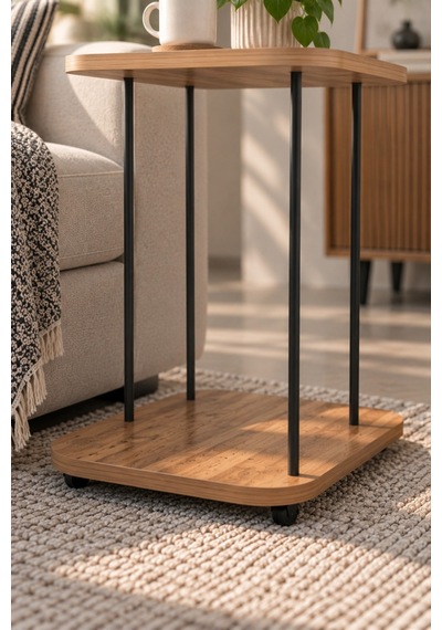Sulorahome Tekerlekli Oval Servis Sehpası Çam Desenli Kahverengi
