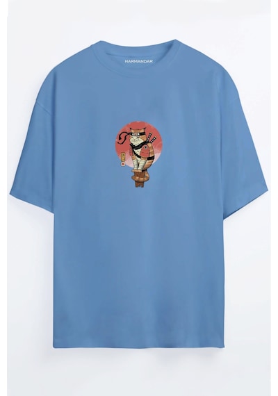 Shinobi Ninja Kedi Baskılı Unisex Siyah Oversize T-shirt Mavi Shinobi Ninja Kedi Baskılı Unisex Siyah Oversize T-shirt Mavi