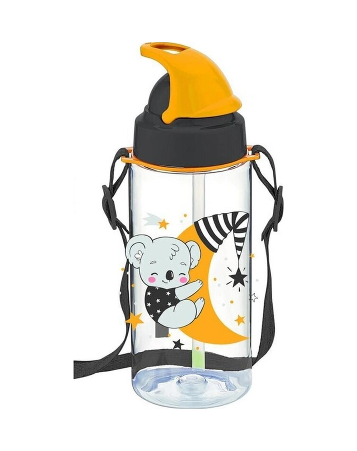 Third Tritan Sarı Desenli Pipetli Matara 500 Ml Bpa Free Askılı Suluk Karışık