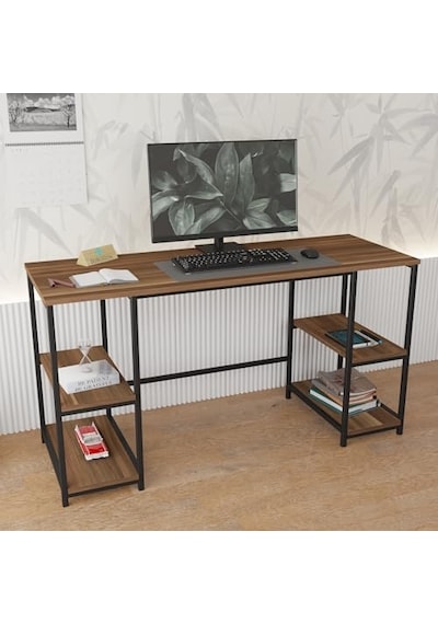 Modern Çalışma Masası, Kitaplıklı, 140x50 Cm, Ceviz-siyah Metal, Ev Ve Ofis İçin Bilgisayar Masası 120x60 Modern Çalışma Masası, Kitaplıklı, 140x50 Cm, Ceviz-siyah Metal, Ev Ve Ofis İçin Bilgisayar Masası 120x60