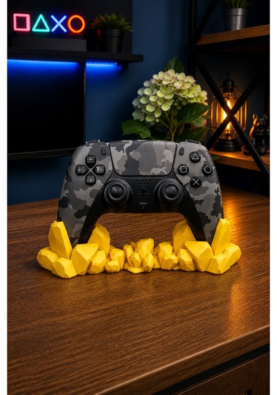 Oyun Kolu Standı Kristal Tasarımlı Masaüstü Gamepad Tutucu Dekoratif Controller Standı Sarı