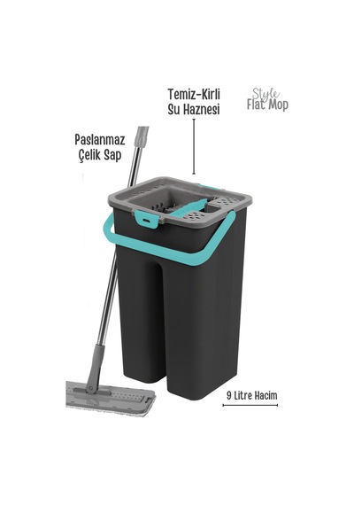 Grimorlife Flat Tablet Mop Yer Duvar Silme Temizlik Kova Seti 2 Adet Microfiber Yedek Bez Paspas