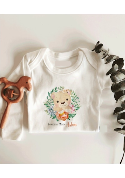 İmaj Tuğbababy Babasının Minik Aslanı Uzun Kol Çıtçıtlı Organik Bebek Body Beyaz