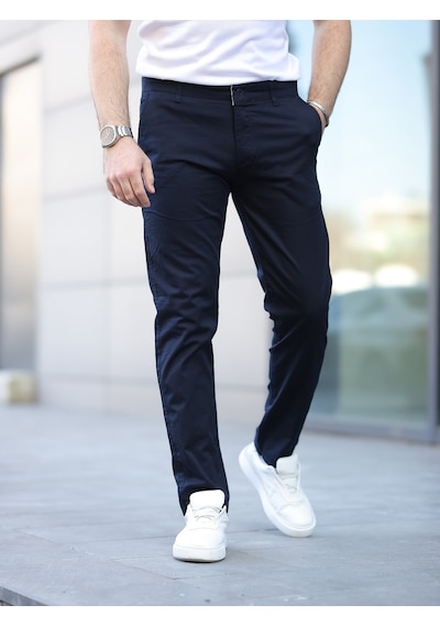 Slim Fit Chino Keten Pantolon Lacivert