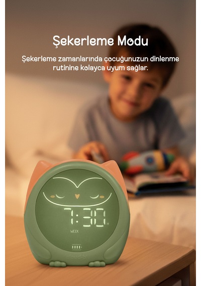 Cloud-b Melodili Sensörlü Masa Saati Uyku Eğitmeni 13x12x10 Cm Haki Yeşil