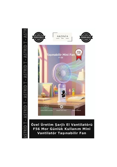 Özel Üretim Şarjlı El Vantilatörü F56 Mor Günlük Kullanım Mini Vantilatör Taşınabilir Fan