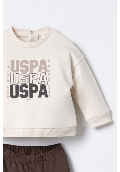 U.S. Polo Assn. Erkek Bebek Baskılı Krem Uzun Kol Pijama Takım Usb3180-c-v1 Usb3180-c-v1