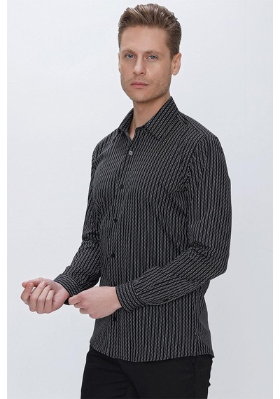 Efor G 1519 Slim Fit Siyah Spor Gömlek Siyah