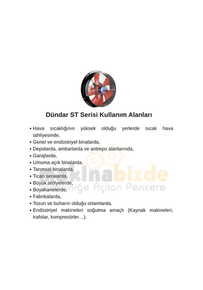 Dündar 45 cm ST 45 240 watt 5500 m3/h 1380 DD 380/400 volt Trifaze Aksiyal Tip Sanayi Fanı Aspiratörü