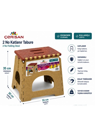 Çerisan 2 No Katlanır Tabure Orta Boy 35 33 30 Cm Bej