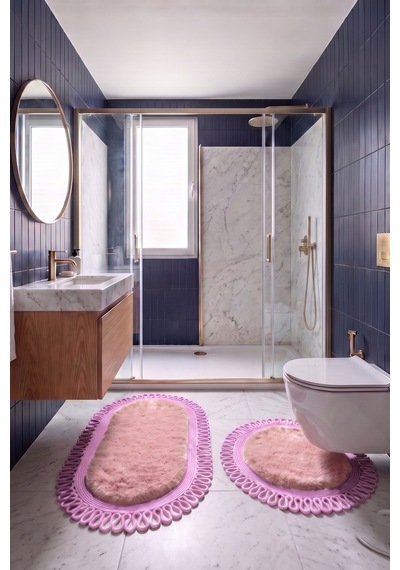 Banyo Paspası Takımı 60x100+60x60 Cm Dış Trikot Pembe & Pembe