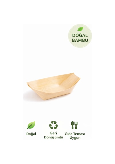 50'li Pkt Mini Bambu Kayık Tadım Tabağı 12x6 Cm Kokteyl Sunum Tabağı Catering Parti Servis Tabak
