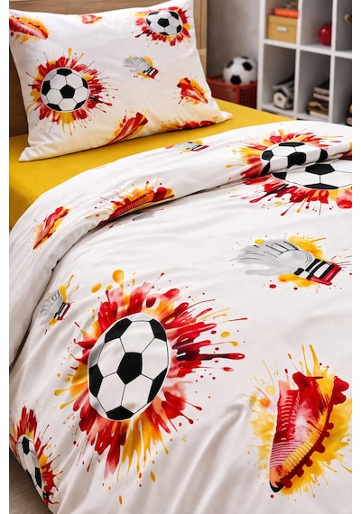 %100 Pamuklu Tek Kişilik Taraftar Nevresim Takımı 160x220 Lastikli Çarşaf 120x200+30 Çok Renkli