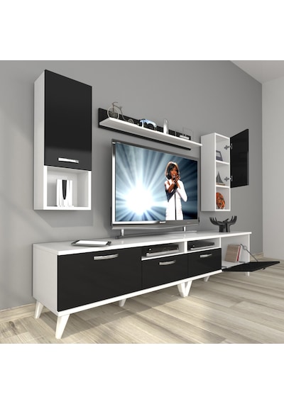 Decoraktiv Eko 5220da Mdf Retro Tv Ünitesi Tv Sehpası Beyaz - Siyah