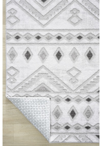 Raschel Carpet Premium Yıkanabilir Leke Tutmaz Modern Yolluk Etnik Desen Gri Özel Seri Kaymaz Taban Halı Çok Renkli