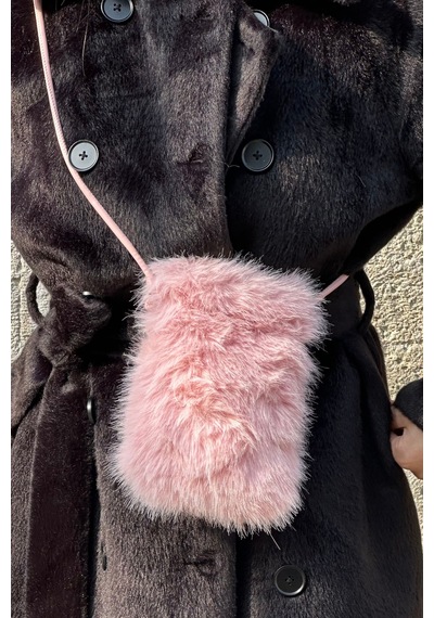 Mollycrush Kadın Askılı Peluş Pembe Çanta Kürk Postacı Model Toz Pembe