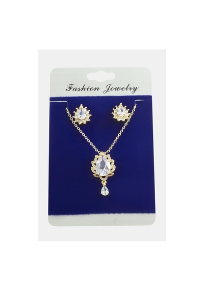 Oval Zirkon Taşlı Set Kolye Gümüş