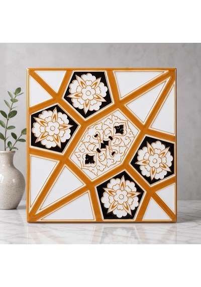 Armada Çini 20x20 Cm Ac 3 B Geometrik Sarı Beyaz Desen Çini Karo