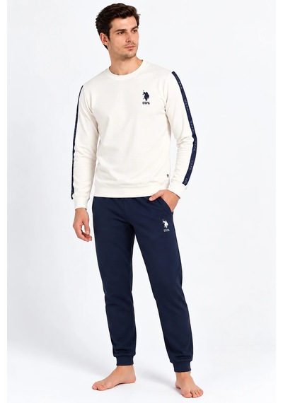 U.S. Polo Assn. %100 Pamuk Erkek Ev Giyim Takımı Ekru