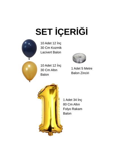 0 Yaş Sarı Lacivert Taraftar Temalı Doğum Günü Seti Altın Kozmik Lacivert Balonlar Altın Folyo Rakam Altın